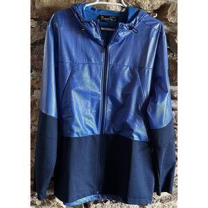 Under Armour Mens M Blue Coldgear Hybrid Full Zip Wind Storm Jacket w/Visor Hood